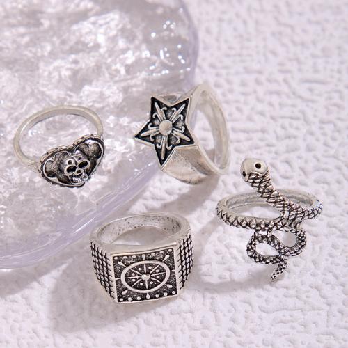 Sinc Alloy Ring Set, dath airgid plated, 4 phíosa & jewelry faisin & do bhean, airgid, nicil, luaidhe & caidmiam saor in aisce, Díolta De réir Socraigh