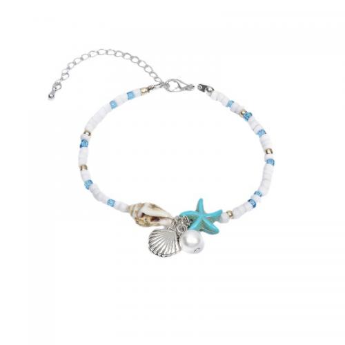 Glass Beads Bracelet Seedbead with Shell & Plastic Pearl & Zinc Alloy with 5cm extender chain Starfish handmade fashion jewelry & for woman Length 19 cm Sold By PC