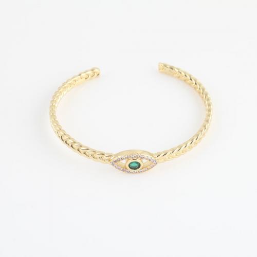 Bracelet Evil Eye bijoux, laiton, Placage de couleur d'or, pavé de micro zircon & pour femme, vert, protéger l'environnement, sans nickel, plomb et cadmium, 62.40x58.40x9.70mm, Vendu par PC