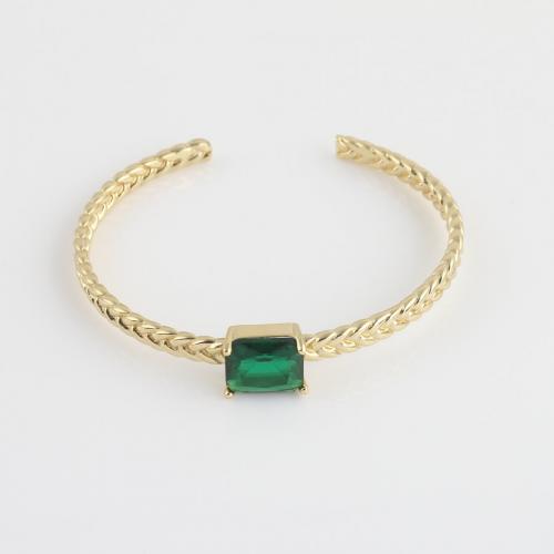 Pulseras de latón, metal, chapado en color dorado, para mujer, verde, libre de níquel, plomo & cadmio, 62.40x58.50x9.90mm, Vendido por UD