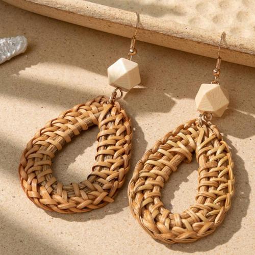 Boucles d'oreille en bois, Canne, avec bois & fer, larme, bijoux de mode, 38x88mm, Vendu par paire