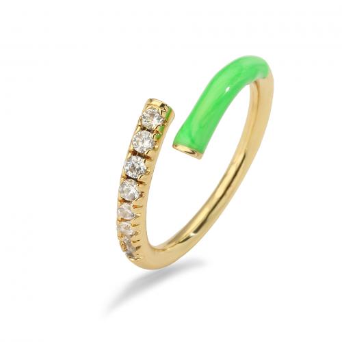 Cubic Zirconia Micro Pave Brass Ring plated micro pave cubic zirconia & for woman & enamel Sold By PC