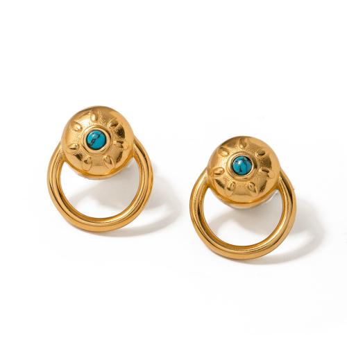 Roestvrij staal Stud Earrings, 304 roestvrij staal, met turkoois, mode sieraden & voor vrouw, gouden, nikkel, lood en cadmium vrij, 20x17.10mm, Verkocht door pair