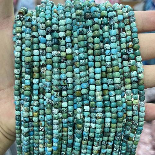 Turquoise Kralen, Natuurlijke Turquoise, Plein, DIY & gefacetteerde, gemengde kleuren, 4mm, Per verkocht Ca 38 cm Strand