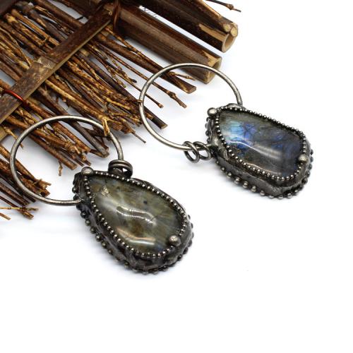 Bijoux Pendentifs en pierres gemmes, Labradorite, avec laiton, Placage de couleur argentée, bijoux de mode & DIY, gris, 74x40x10mm, Vendu par PC