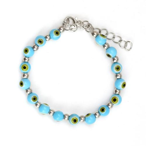 Bracelet Evil Eye bijoux, chalumeau, avec alliage de zinc, Rond, Placage de couleur argentée, bijoux de mode & motif de mauvais œil & pour femme, plus de couleurs à choisir, inner perimeter 160-210mm, Vendu par PC