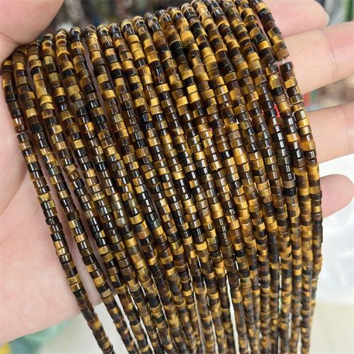 Tiger Eye Χάντρες, Μάτι της Τίγρης, Στήλη, Star Cut Faceted & DIY, κίτρινος, 4x2mm, Sold Per Περίπου 38 cm Strand