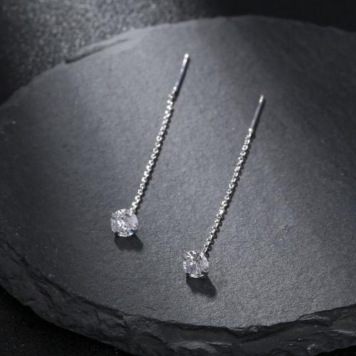 Messing Tråden igennem Øreringe, mode smykker & Micro Pave cubic zirconia & for kvinde, sølv, nikkel, bly & cadmium fri, 50x5mm, Solgt af par