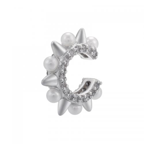 Cilindrata Zircone Orecchini in ottone micro pavimenta, with perla in plastica, placcato, Micro spianare cubic zirconia & per la donna, nessuno, Venduto da coppia