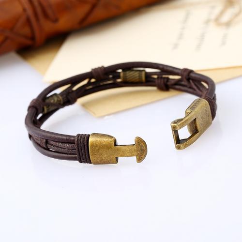 Rindsleder Armband, Split-Layer-Rindsleder, mit Wachsschnur & Zinklegierung, Modeschmuck & unisex & verschiedene Stile für Wahl, frei von Nickel, Blei & Kadmium, Länge ca. 21.5 cm, 12PCs/Tasche, verkauft von Tasche