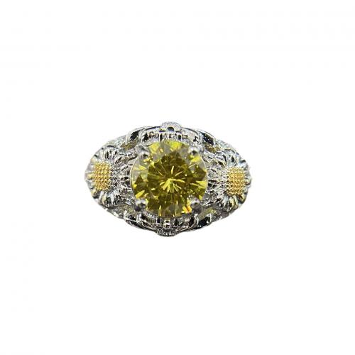 laiton bague, Tournesol, Placage de couleur argentée, normes différentes pour le choix & pavé de micro zircon & pour femme, Taille:6-10, Vendu par PC