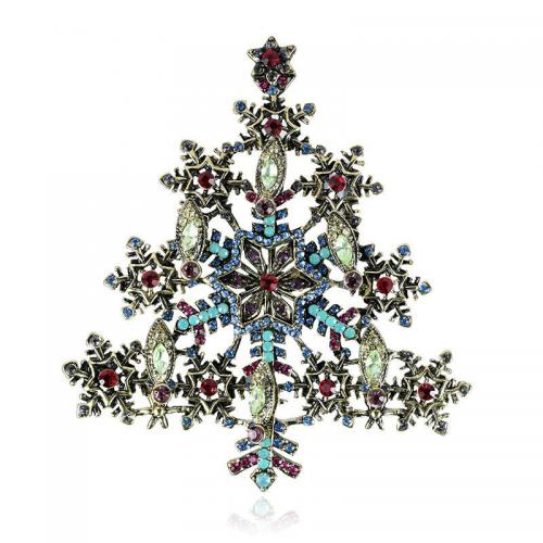 Zinklegering broches, Zinc Alloy, Kerstboom, antiek goud plated, Vintage & mode sieraden & voor vrouw & met strass, gemengde kleuren, 79x90mm, Verkocht door PC