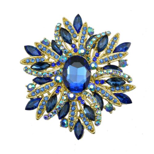 Zinc Alloy Brooches Flower plated fashion jewelry & Unisex & with rhinestone Sold By PC