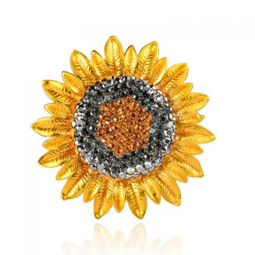 Zinklegering broches, Zinc Alloy, Zonnebloem, gold plated, mode sieraden & uniseks & met strass, geel, 57x57mm, Verkocht door PC