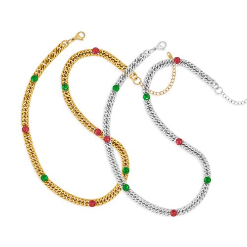 Colar de jóias de aço inoxidável, Aço inoxidável 304, with 5cm extender chain, joias de moda & para mulher & com strass, Mais cores pare escolha, 6mm, comprimento Aprox 40 cm, vendido por PC