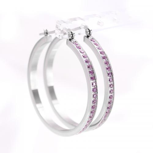 Mens Stainless Steel Hoop Earring, 304 rustfrit stål, mode smykker & Micro Pave cubic zirconia & for kvinde, nikkel, bly & cadmium fri, Indvendig diameter:Ca. 39mm, Solgt af par