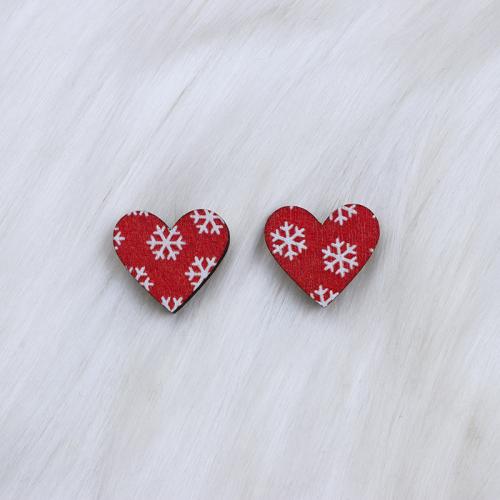 Orecchino in legno, Cuore, stampa, Design natalizio & colore e motivo diversi per la scelta & gioielli di moda & per la donna, 16x14mm, Venduto da coppia