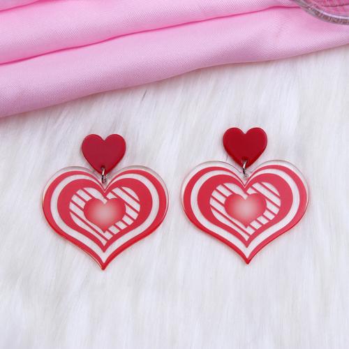 Acrylic Jewelry Earring Heart printing fashion jewelry & for woman Sold By Pair