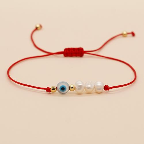 Bracelet Evil Eye bijoux, perle d'eau douce cultivée, avec corde de coton, fait à la main, Longueur réglable & bijoux de mode & styles différents pour le choix & pour femme, Longueur Environ 11.02 pouce, Vendu par PC