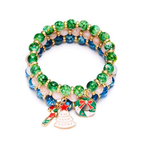 Bracelet de vacances de Noël, coquille, avec alliage de zinc, trois pièces & bijoux de mode & pour femme & émail, plus de couleurs à choisir, bead:7mm, Longueur Environ 18 cm, Vendu par fixé