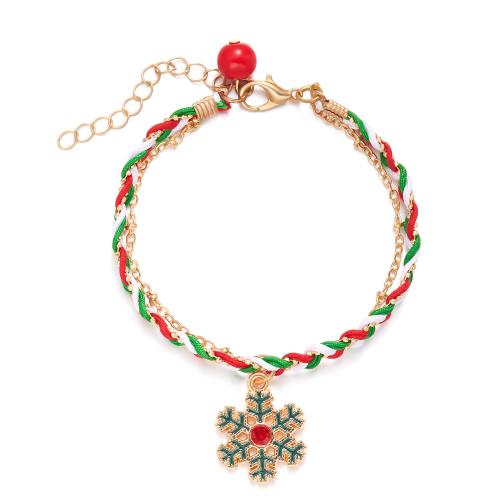 Bracelet de vacances de Noël, alliage de zinc, avec cordon de polyester, avec 5cm chaînes de rallonge, Placage de couleur d'or, Forme différente pour le choix & Conception de Noël & bijoux de mode & pour femme & émail, plus de couleurs à choisir, protéger l'environnement, sans nickel, plomb et cadmium, Longueur Environ 16 cm, Vendu par PC