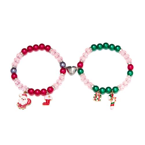 Casal pulseira e bracelete, liga de zinco, with resina, banhado, Design de Natal & joias de moda & esmalte, Mais cores pare escolha, comprimento Aprox 18 cm, vendido por par