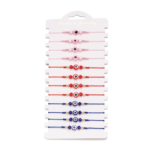 Evil Eye sieraden Armband, Knoopkoord, met Hars & Zinc Alloy, handgemaakt, 12 stuks & mode sieraden & uniseks & boze oog patroon & verstelbaar, gemengde kleuren, Lengte Ca 16-28 cm, Verkocht door Stel