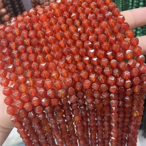 Φυσικά Χάντρες Red Agate, Διαμάντι, Star Cut Faceted & κοσμήματα μόδας, κόκκινος, 8mm, Περίπου 46PCs/Strand, Sold Με Strand