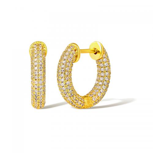 Cubic Zirconia Micro Pave Latão Brinco, cobre, banhado, micro pavimento em zircônia cúbica & para mulher, dourado, vendido por par