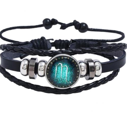 Cowhide Bracelet Split Layer Cowhide Leather with PU Leather & Wax Cord & Hematite & Copper Coated Plastic & Zinc Alloy fashion jewelry & Unisex nickel lead & cadmium free Length Approx 18-25 cm Sold By PC