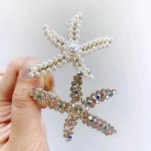 Sinc Alloy Gob Clip, le Pearl Plaisteacha, Starfish, plátáilte, stíleanna éagsúla do rogha & do bhean & le rhinestone, 65x45mm, Díolta De réir PC