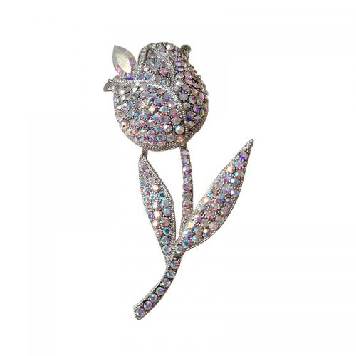 Zinc Alloy Brocher, Rose, forgyldt, mode smykker & for kvinde & med rhinestone, flere farver til valg, 30x85mm, Solgt af PC