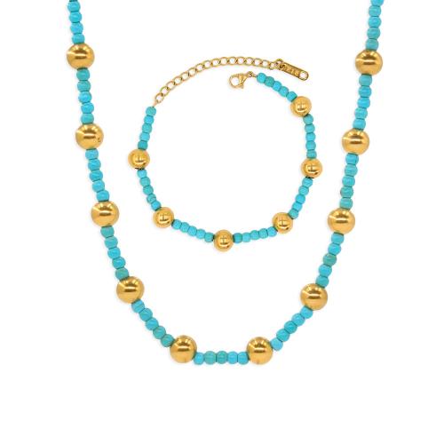 ensemble de bijoux turquoise, turquoise synthétique, avec Acier inoxydable 304, avec 5cm chaînes de rallonge, bijoux de mode & styles différents pour le choix & pour femme, plus de couleurs à choisir, Longueur Environ 16 cm, Environ 40 cm, Vendu par PC