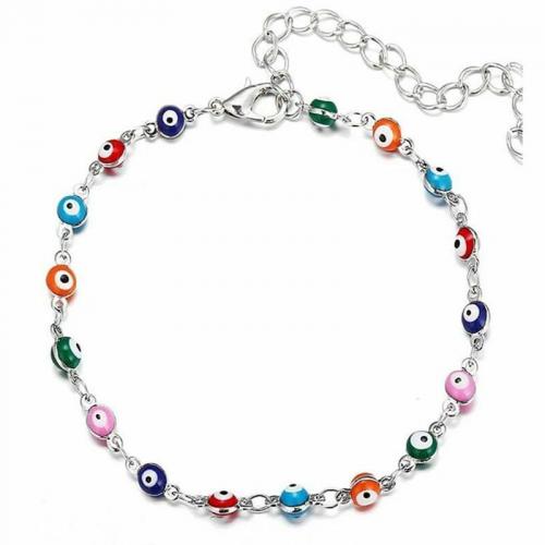 Zinc Alloy Anklet with 7cm extender chain Flat Round plated fashion jewelry & for woman & enamel nickel lead & cadmium free Length Approx 20 cm Sold By PC