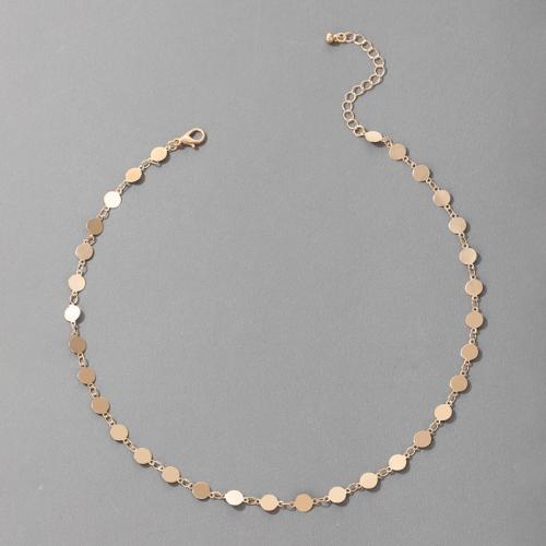 Collier de bijoux en alliage de zinc, avec 5cm chaînes de rallonge, Plat rond, Placage de couleur d'or, bijoux de mode & pour femme, protéger l'environnement, sans nickel, plomb et cadmium, Longueur Environ 35 cm, Vendu par PC