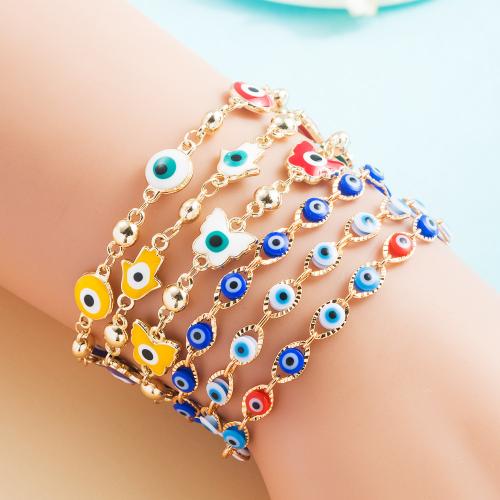 Bracelet Evil Eye bijoux, laiton, Placage de couleur d'or, bijoux de mode & styles différents pour le choix & pour femme & émail, plus de couleurs à choisir, protéger l'environnement, sans nickel, plomb et cadmium, Longueur Environ 17 cm, Vendu par PC