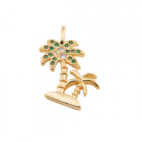 Befestigter Zirkonia Messing Anhänger, Palm Tree, 14 K vergoldet, DIY & Micro pave Zirkonia, frei von Nickel, Blei & Kadmium, 26x17x2mm, Bohrung:ca. 3mm, verkauft von PC