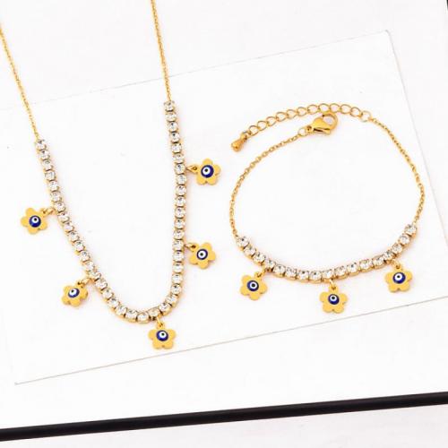 Evil Eye Schmuck-Set, Titanstahl, 18K vergoldet, verschiedene Stile für Wahl & Micro pave Zirkonia & für Frau & Emaille, goldfarben, verkauft von PC