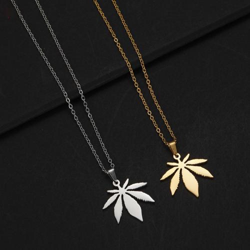 Stainless Steel smycken halsband, 304 rostfritt stål, med 5cm extender kedja, Maple Leaf, mode smycken & för kvinna, fler färger för val, 21.50x21.80mm, Såld Per Ca 45 cm Strand