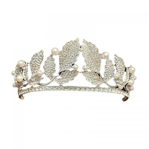 Tiaras, Sinc Alloy, le Pearl Plaisteacha, plátáilte, jewelry faisin & do bhean & le rhinestone, dathanna níos mó le haghaidh rogha, nicil, luaidhe & caidmiam saor in aisce, Diameter 170m,height 60mm, Díolta De réir PC