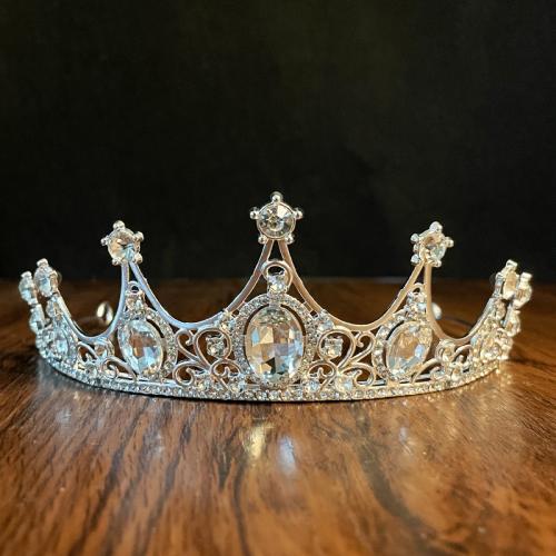 Tiaras, liga de zinco, cromado de cor prateada, joias de moda & para mulher & com strass, prateado, níquel, chumbo e cádmio livre, Diameter 150mm,height 50mm, vendido por PC