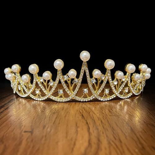 Tiaras, Cink ötvözet, -val Műanyag Pearl, arany színű aranyozott, divat ékszerek & a gyermekek & strasszos, aranysárga, nikkel, ólom és kadmium mentes, Diameter 160mm,height 45mm, Által értékesített PC