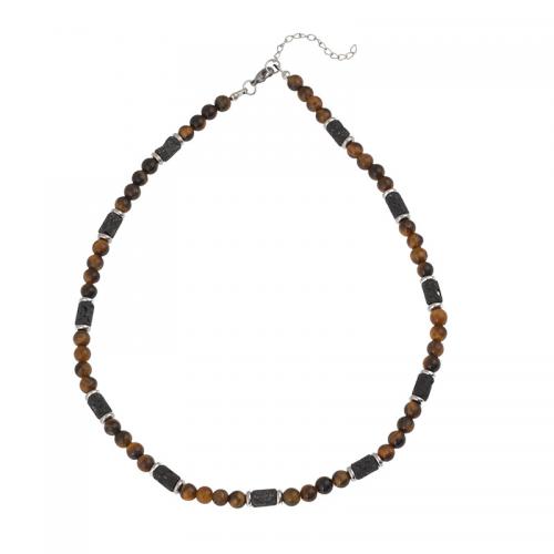 Agaat ketting, Zwarte Agaat, met Lava & Tiger Eye & Sodaliet & Zinc Alloy, met 5cm extender keten, mode sieraden & voor de mens, meer kleuren voor de keuze, Lengte 45 cm, Verkocht door PC