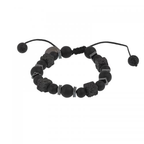 Gemstone Bracciali, lava, with Cordone di nodi & Perle di vetro & Ematite, with 7cm*2 extender chain, gioielli di moda & regolabile & per l'uomo, nero, Lunghezza Appross. 16.5 cm, Venduto da PC