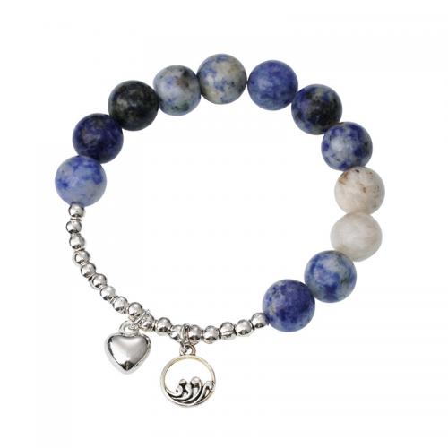 Gemstone Bracciali, Pietra naturale, with lega in zinco, Cuore, placcato color argento, gioielli di moda & unisex, nessuno, bead 10mm, Lunghezza Appross. 18 cm, Venduto da PC