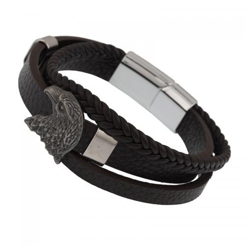 PU leder koord armbanden, met Zinc Alloy, Eagle, Vintage & mode sieraden & voor de mens, zwart, Lengte Ca 20.5 cm, Verkocht door PC