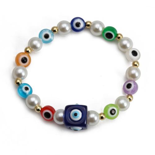 Bracelet Evil Eye bijoux, perle de plastique, avec chalumeau & laiton, Placage de couleur d'or, bijoux de mode & motif de mauvais œil & pour femme, plus de couleurs à choisir, Longueur Environ 18 cm, Vendu par PC