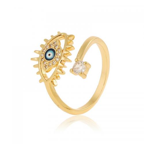 Mal de ojo del anillo de dedo de la joyería, metal, con Perlas plásticas, chapado en color dorado, patrón de malvado de ojo & micro arcilla de zirconia cúbica & para mujer & esmalte, más colores para la opción, libre de níquel, plomo & cadmio, Inner diameter about 17mm, Vendido por UD