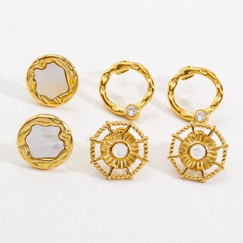 Roestvrij staal Stud Earrings, 304 roestvrij staal, met Schelp, mode sieraden & verschillende stijlen voor de keuze & voor vrouw, nikkel, lood en cadmium vrij, Verkocht door pair