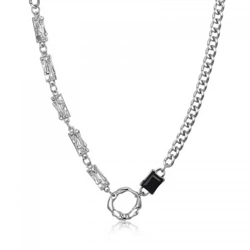 Titan stål halsband, med 5CM extender kedja, polerad, Unisex & micro bana cubic zirconia, ursprungliga färgen, Längd Ca 50 cm, Säljs av PC